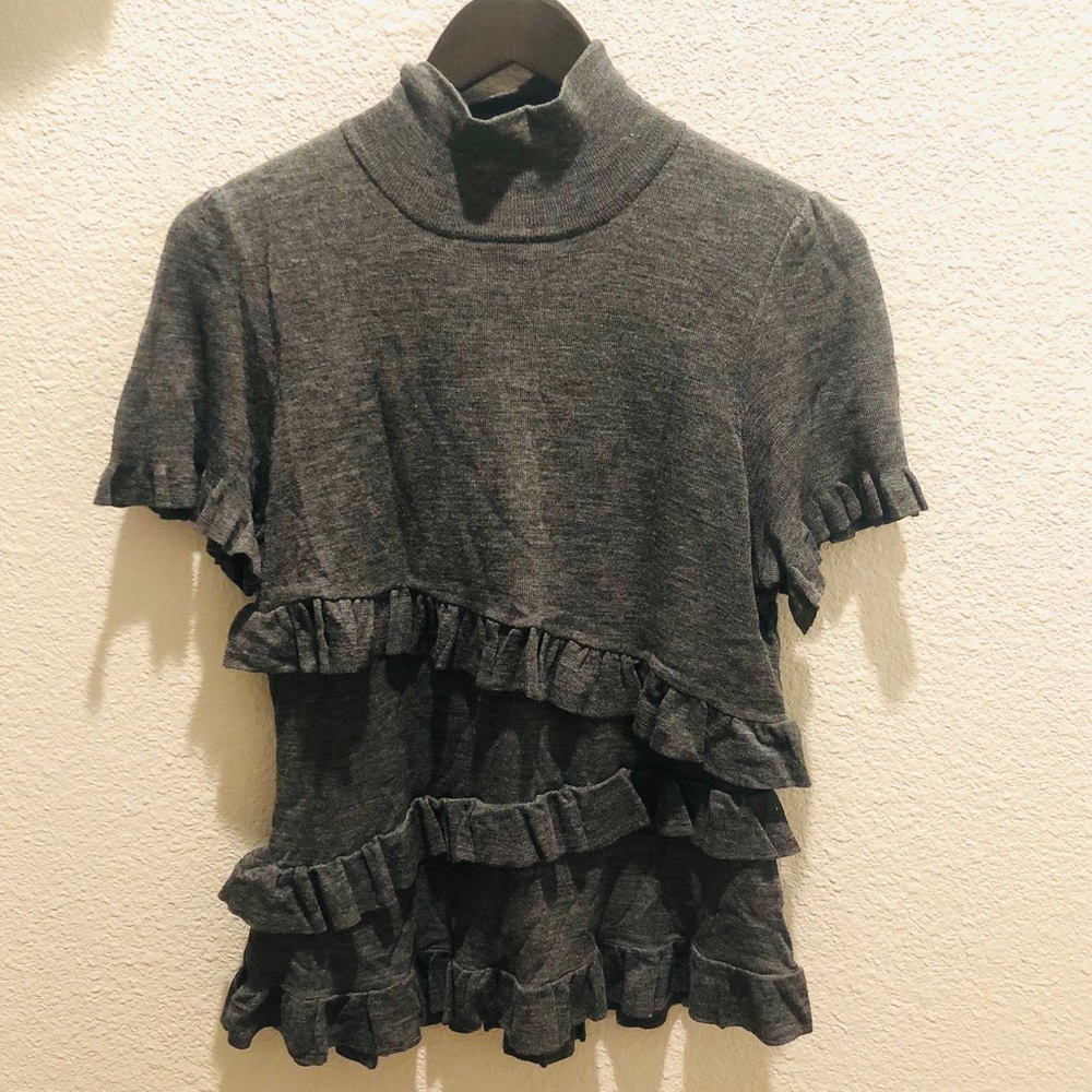 Anthropologie Moth Tiered Ruffle Mock Neck Top L